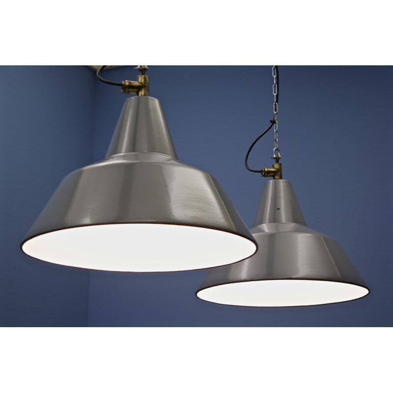 Pair of metal pendant lamps by Philips