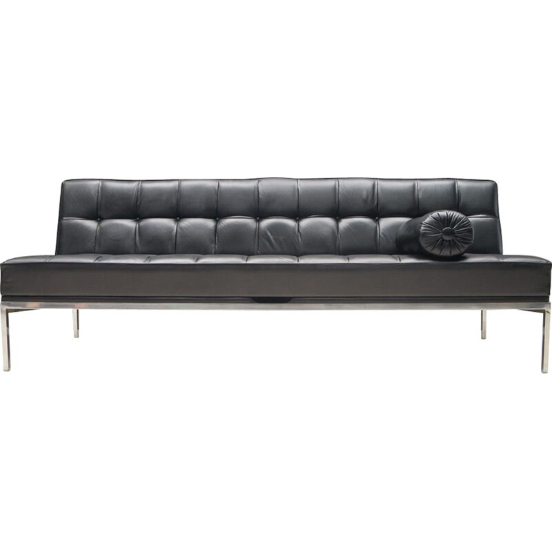 vintage black sofa in leather constanze by Johannes Spalt for Wittmann