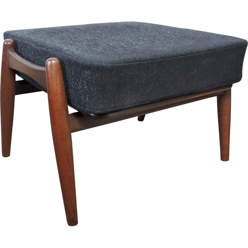 Ottoman vintage noir, fait en teck et tissu, par Hans Wegner pour GETAMA