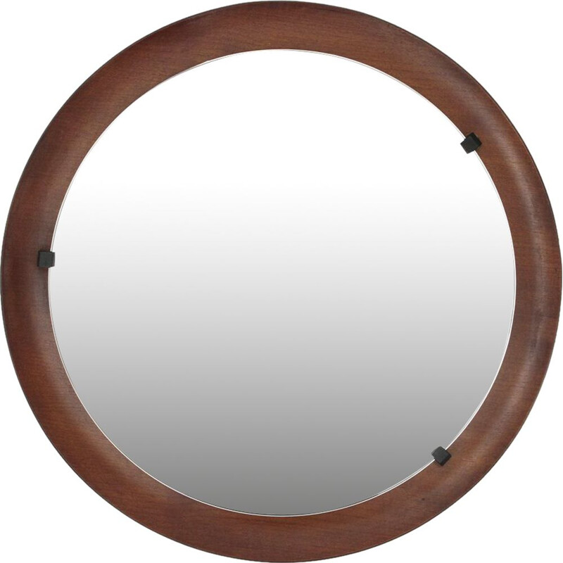 Vintage Italian round curved plywood mirror