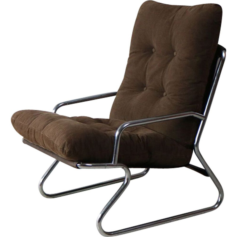 Vintage Danish tubular chrome framed lounge chair