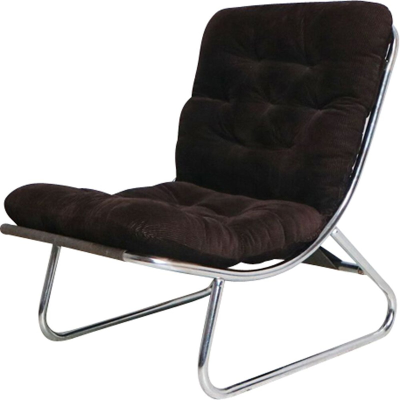 Vintage Danish tubular chrome framed lounge chair