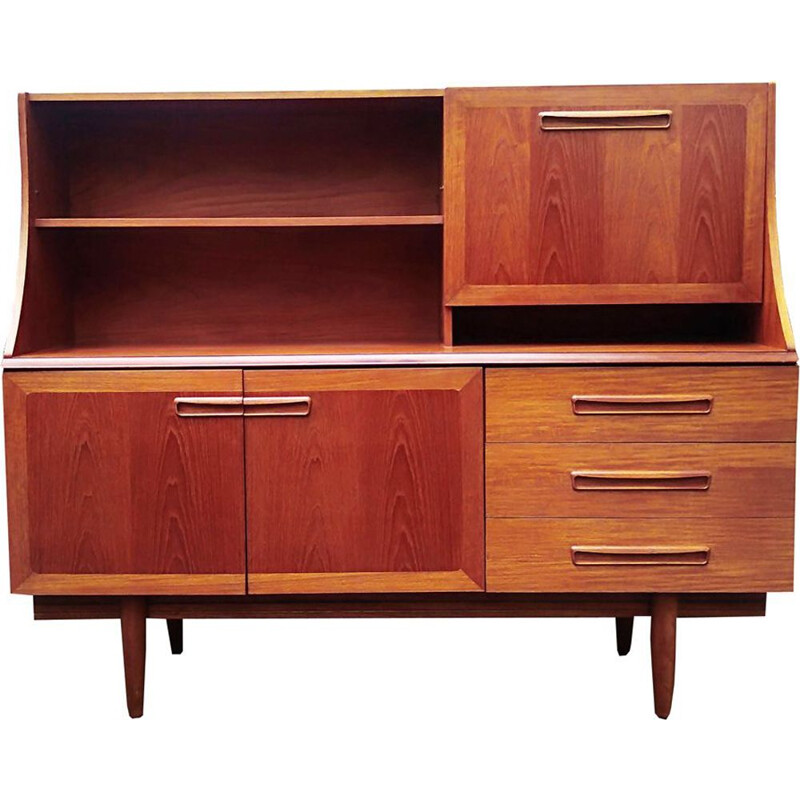 Vintage English high sideboard in teak