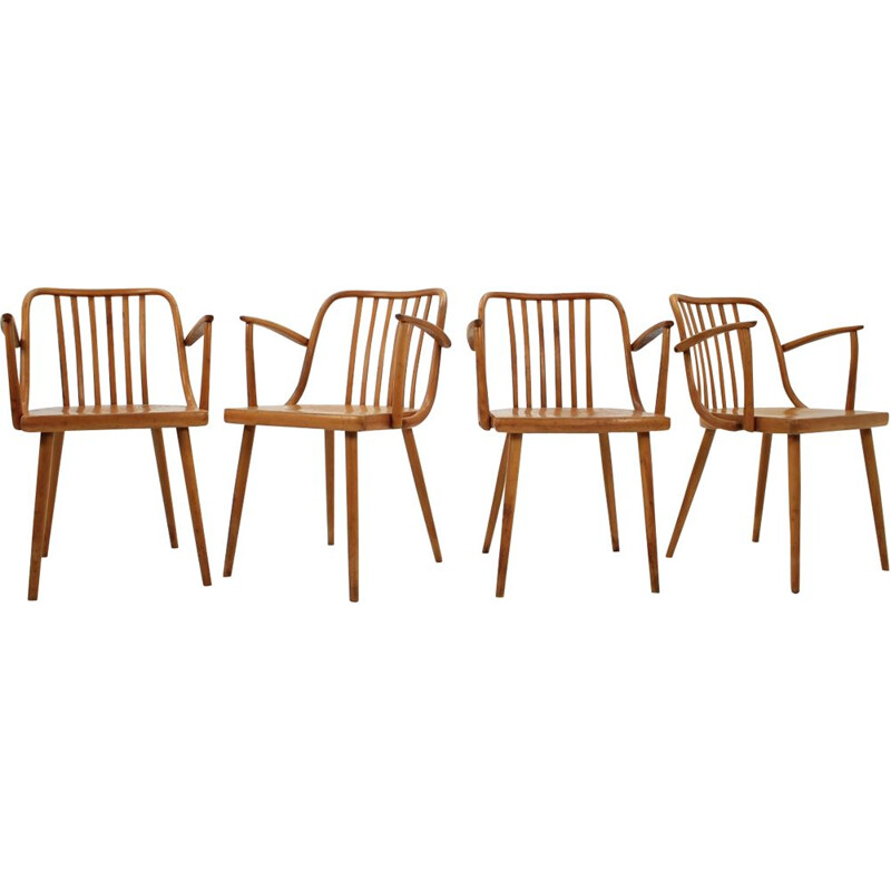 Suite de 4 chaises vintage en bois courbé par Antonin Suman pour Barrel