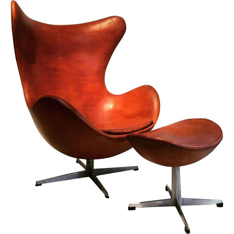 Fauteuil EGG vintage cuir par Arne Jacobsen pour Fritz Hansen