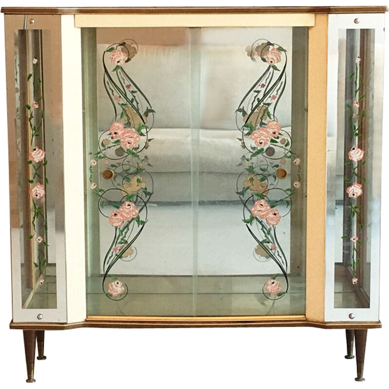 Vintage English glass display drinks cabinet 1950