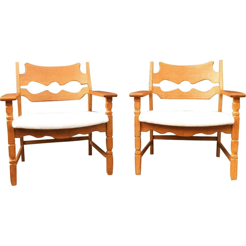 Pair of "Razor blade" chairs by Henning Kjaernulf made of alpaca velvet