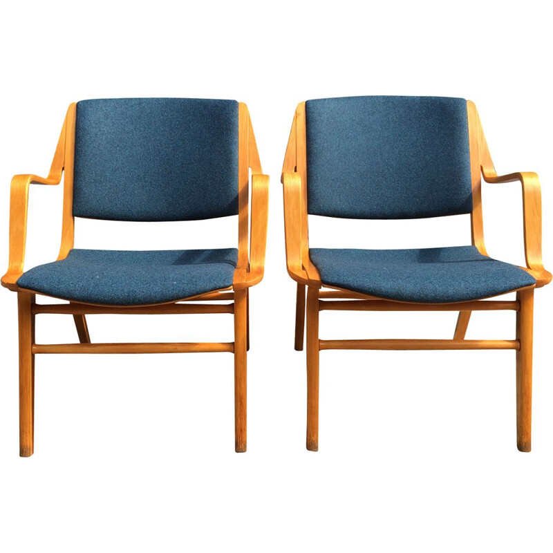 Paire de fauteuils vintage AX bleus de Peter Hvidt edition Fritz Hansen circa 1960