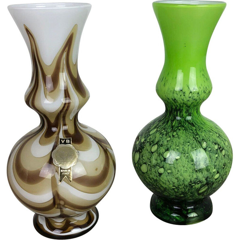 Ensemble de 2 vases vintage italiens art pop en opaline 1970