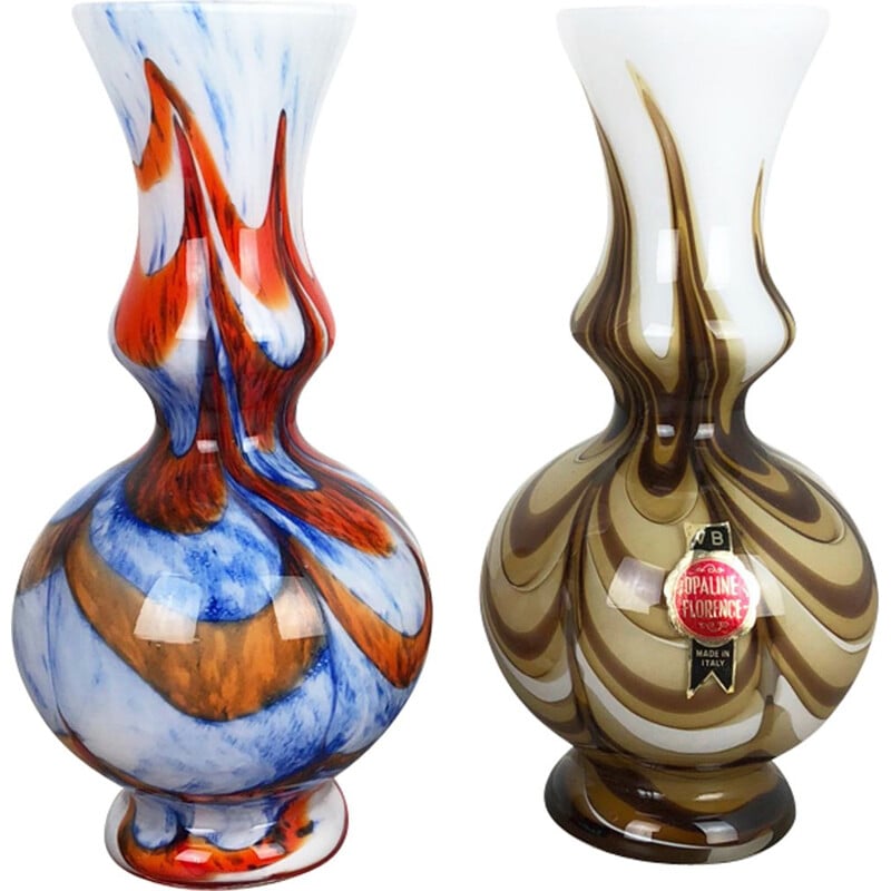 Set aus 2 italienischen Vintage Pop Art Vasen aus Opalinien 1970