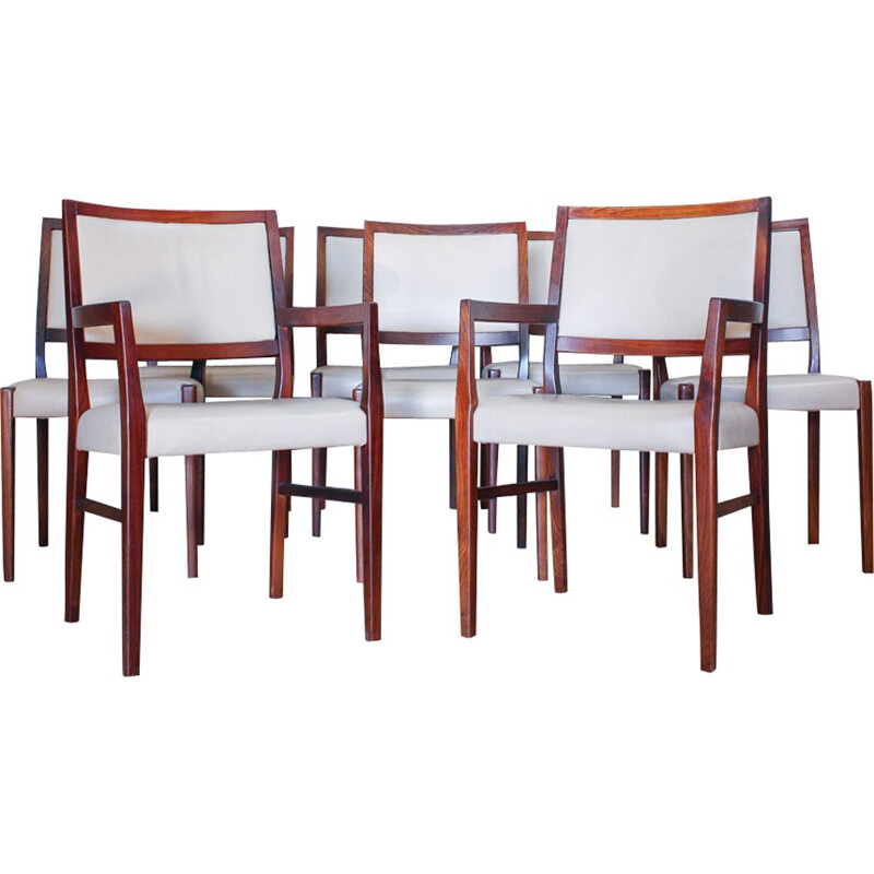 Set of 8 vintage rosewood chairs for Svegards in rosewood and leather 1970