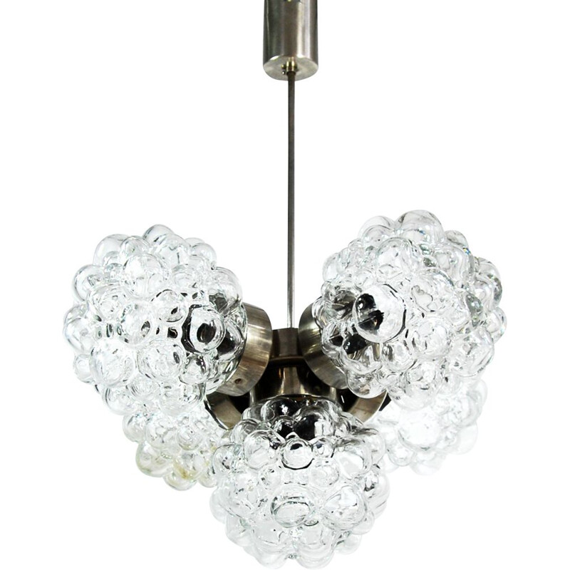 Vintage Brusel chandelier for Kamenický Šenov in glass and metal 1960s