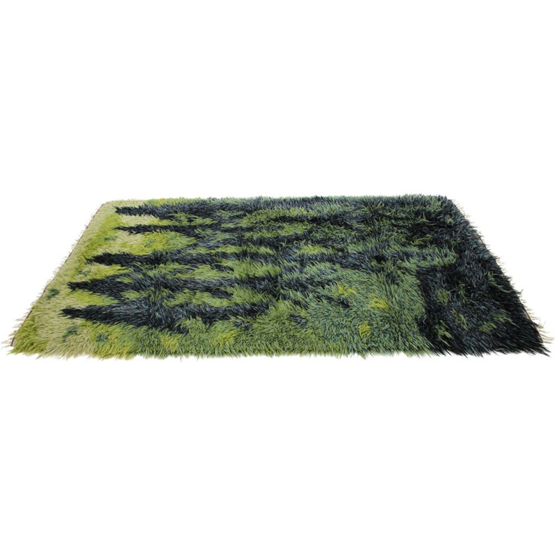 Vintage danish green wool rug 1970