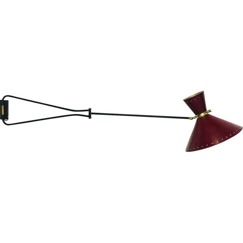 Vintage Diabolo sconce for Lunel in brass and red steel