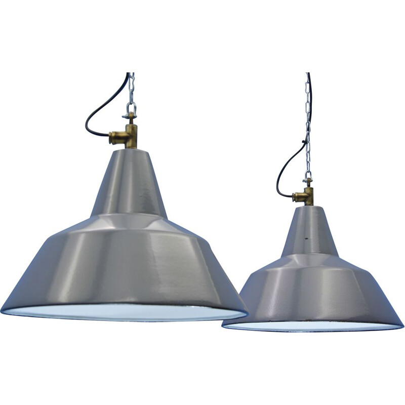 Pair of metal pendant lamps by Philips