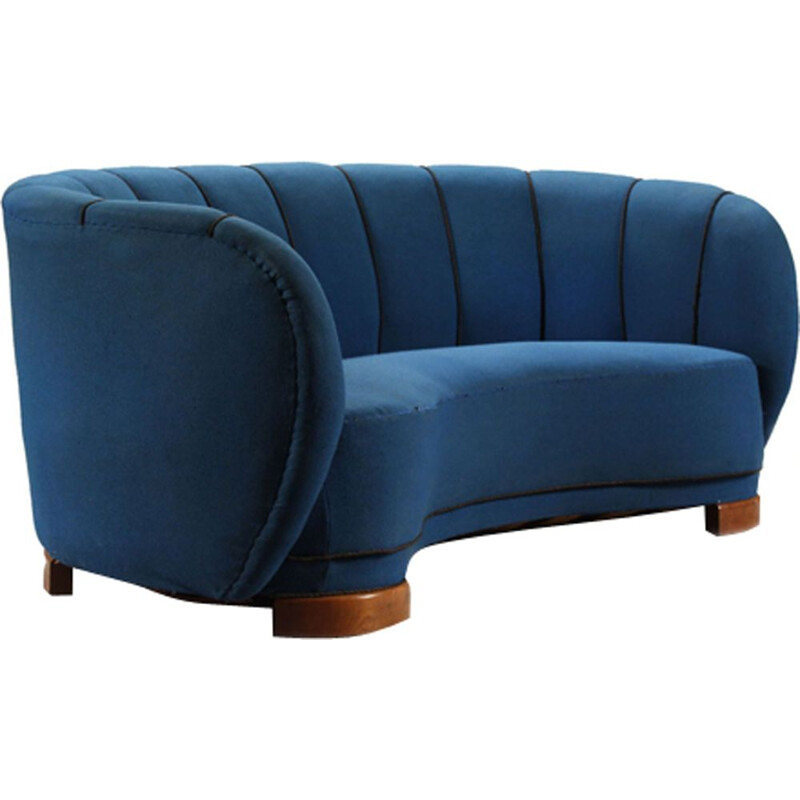 Vintage Danish sofa in blue fabric