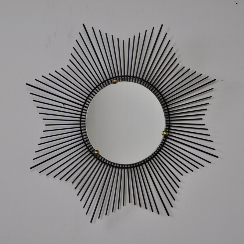 Miroir soleil vintage en métal noir