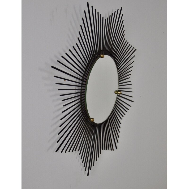 Vintage Sun mirror in black metal