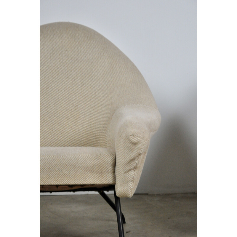 Pair of armchairs in beige fabric by Joseph-André Motte for Steiner