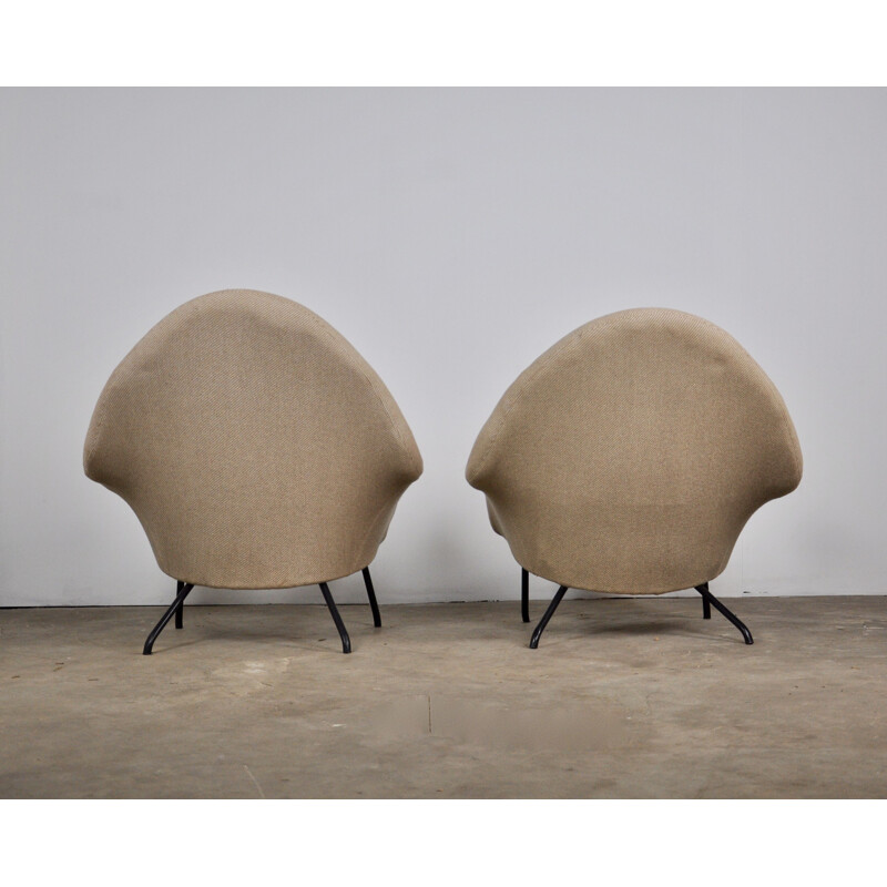 Pair of armchairs in beige fabric by Joseph-André Motte for Steiner