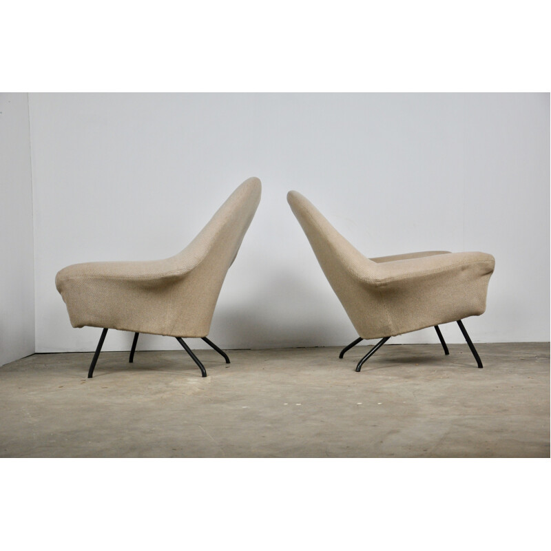 Pair of armchairs in beige fabric by Joseph-André Motte for Steiner