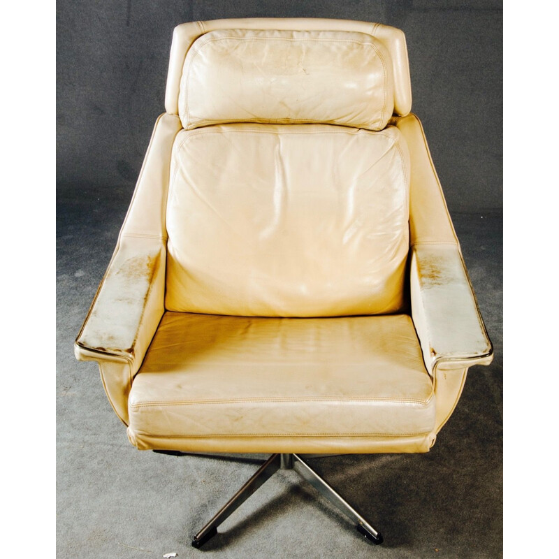 Fauteuil pivotant vintage en cuir et métal