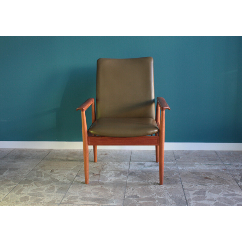 Highback teak and leather armchair, Finn JUHL - 1960s