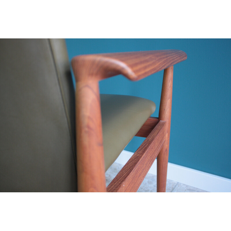 Highback teak and leather armchair, Finn JUHL - 1960s