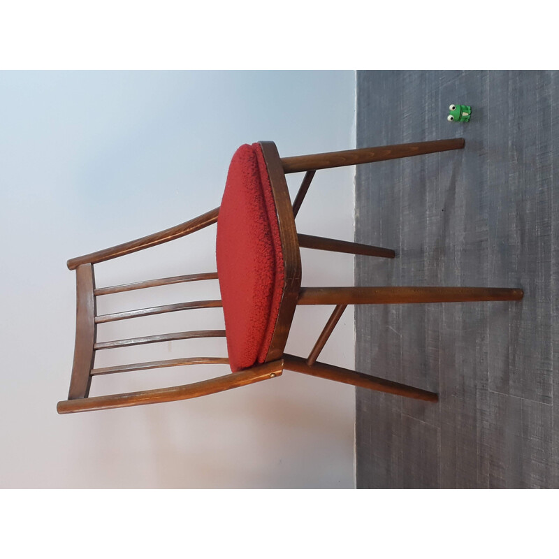 Set of 4 vintage chairs in red fabric and wood 1960