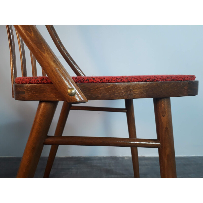 Set of 4 vintage chairs in red fabric and wood 1960