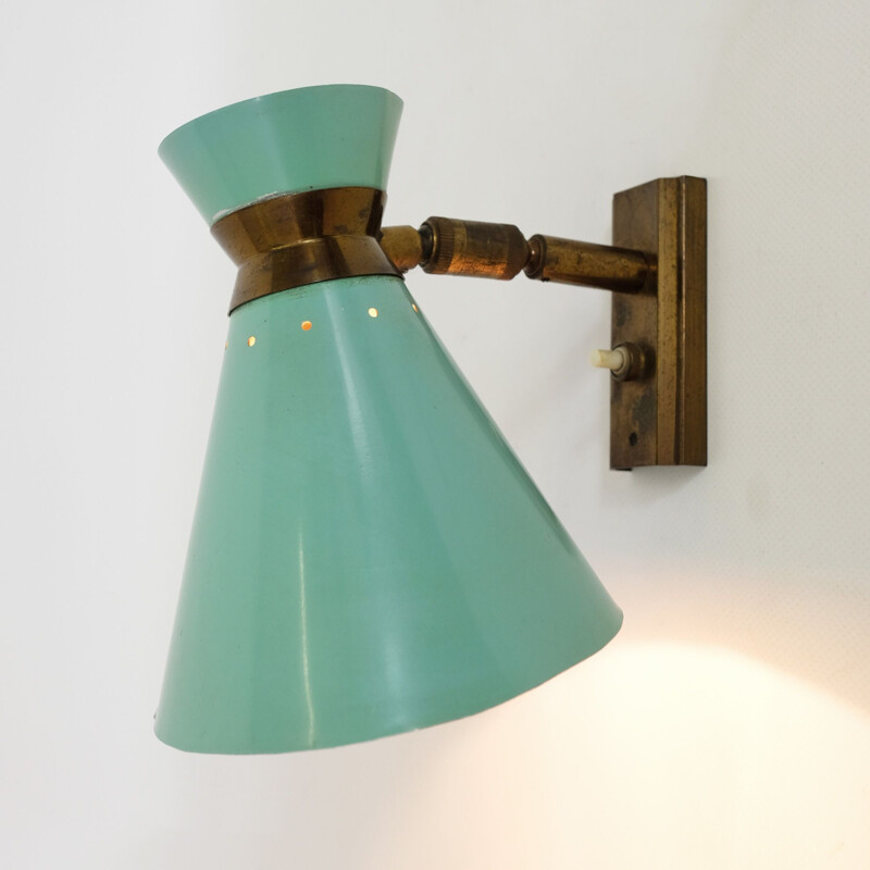 French vintage Diabolo sconce in green metal 1950