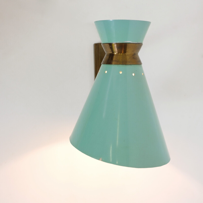 French vintage Diabolo sconce in green metal 1950
