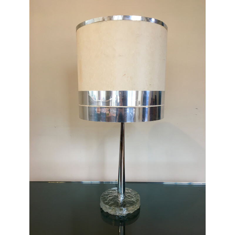 Vintage zilveren glazen lamp van Angelo Brotto, Italië 1970