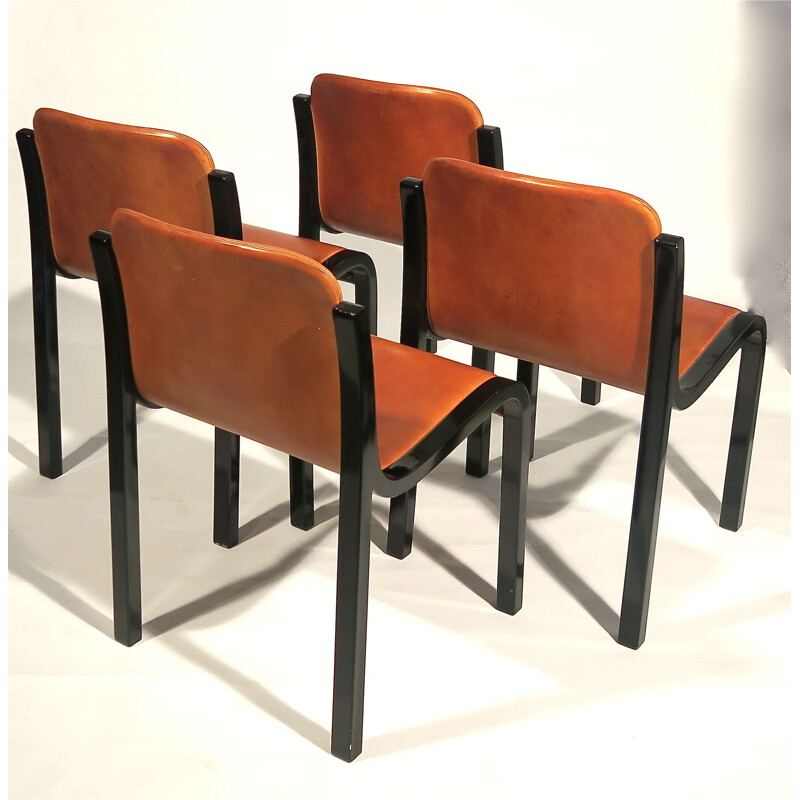 Set of 4 MITO leather chairs by Carlo Bartoli