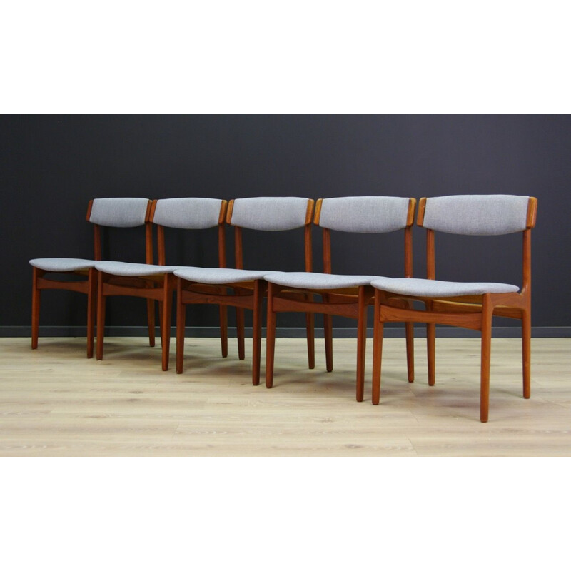 Set of 5 vintage danish chairs for T.S.M in teak and gray fabric