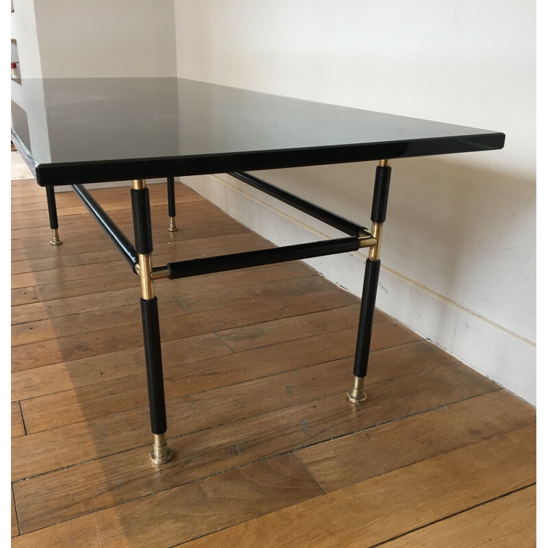 Vintage 1736 table for Fontana Arte in black metal and glass 1950