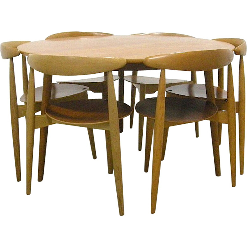 Ensemble table et ses 6 chaises à repas en teck et hêtre, Hans WEGNER - 1950