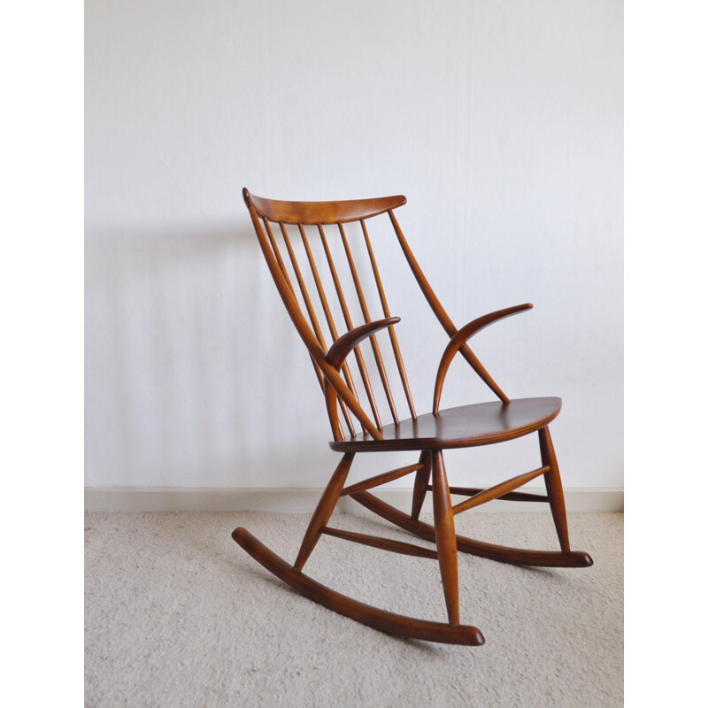 Fauteuil à bascule vintage scandinave pour Niels Eilersen en hêtre et acajou