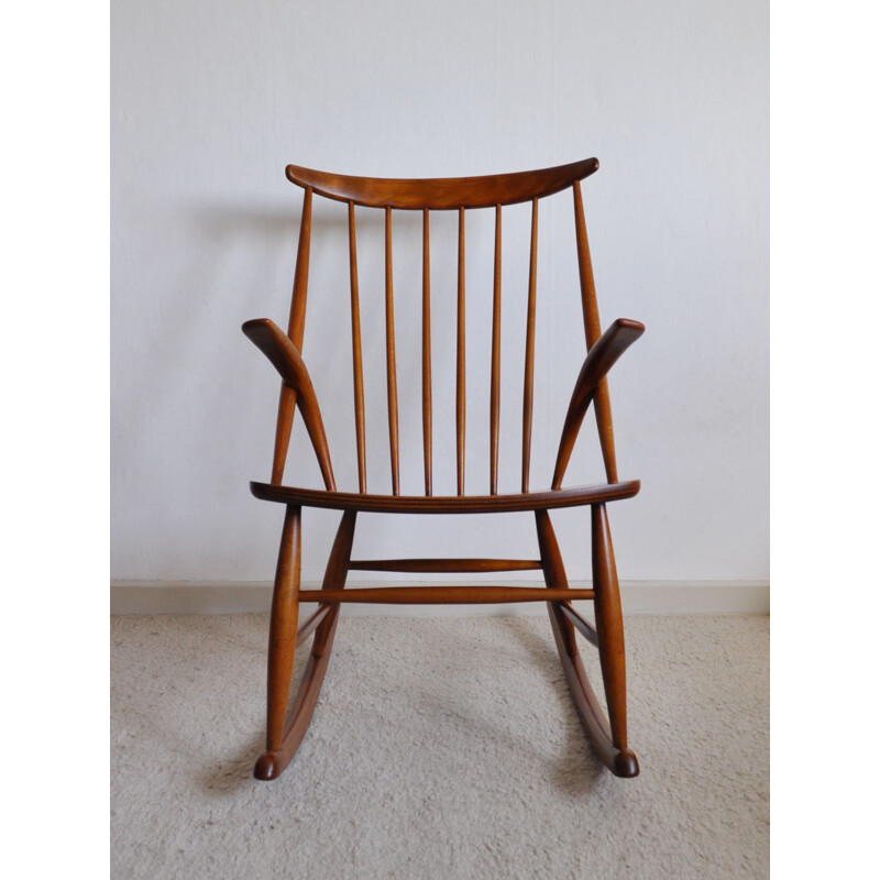 Vintage scandinavian rocking chair for Niels Eilersen in beechwood and mahogany