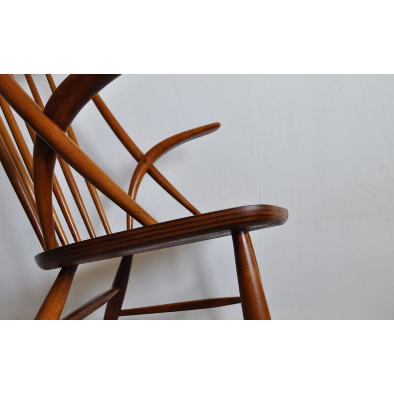 Vintage scandinavian rocking chair for Niels Eilersen in beechwood and mahogany