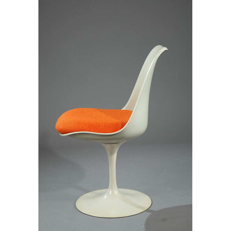 Chaise vintage Tulipe pour Knoll en métal beige et tissu orange