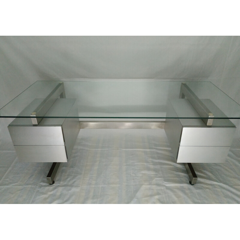 Bureau vintage en métal gris des années 1970