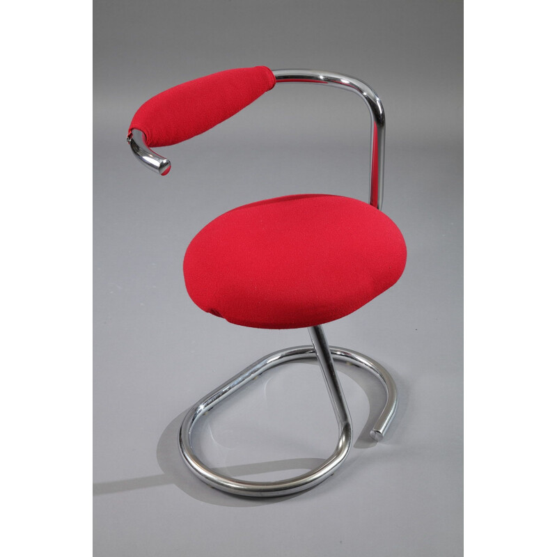 Ensemble de 4 chaises vintage en acier tubulaire et tissu rouge