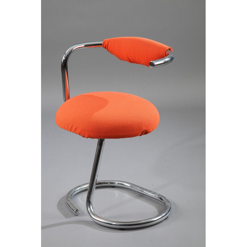 Ensemble de 4 chaises vintage orange de Giotto Stoppino en acier tubulaire