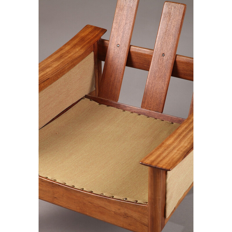 Paire de fauteuils vintage pour Langlos en teck et tissu beige