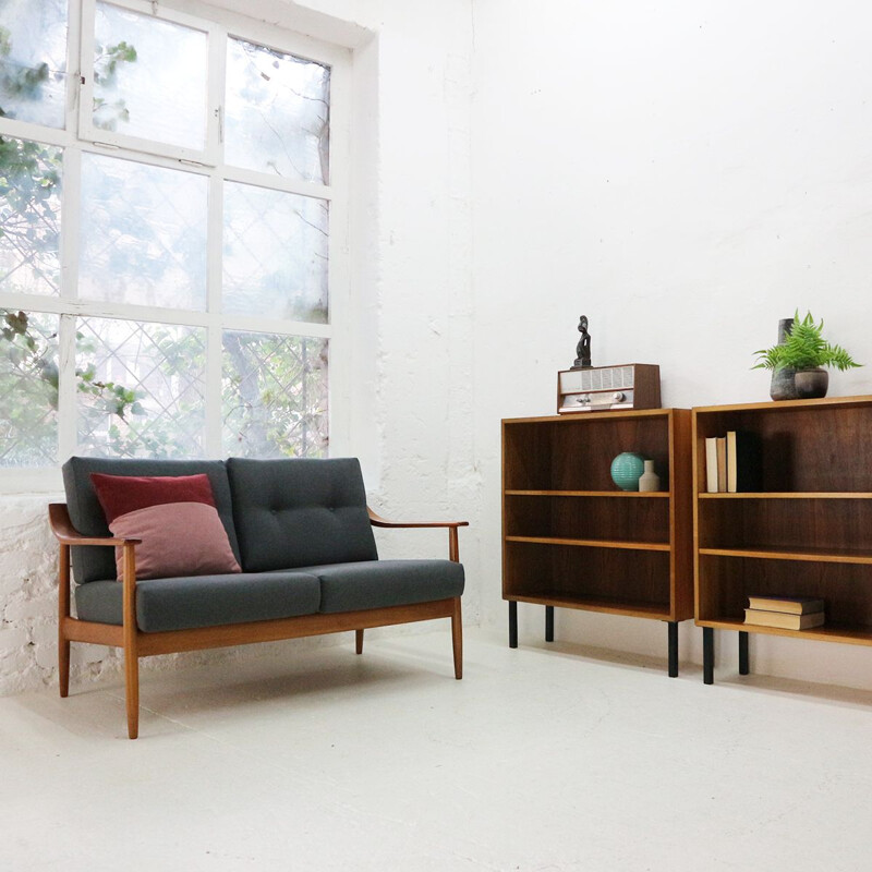 Vintage bookshelf in walnut and steel