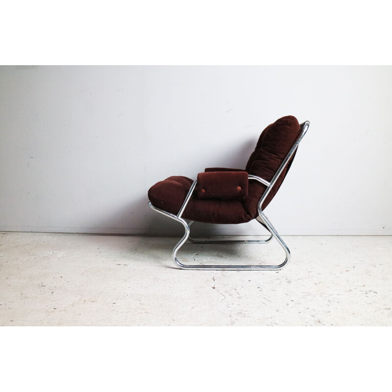 Vintage Danish lounge chair with chromed structure