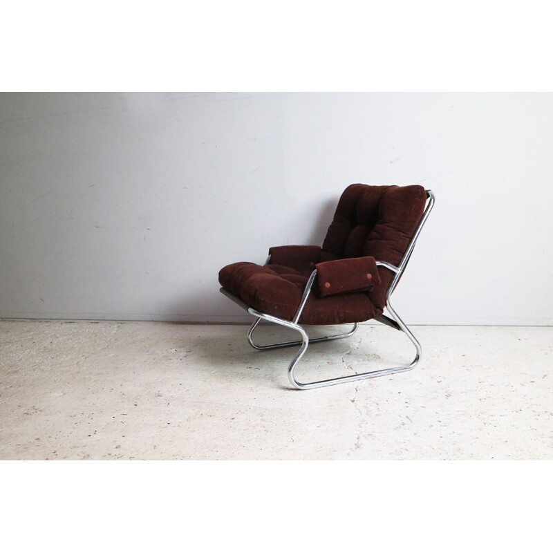 Vintage Danish lounge chair with chromed structure