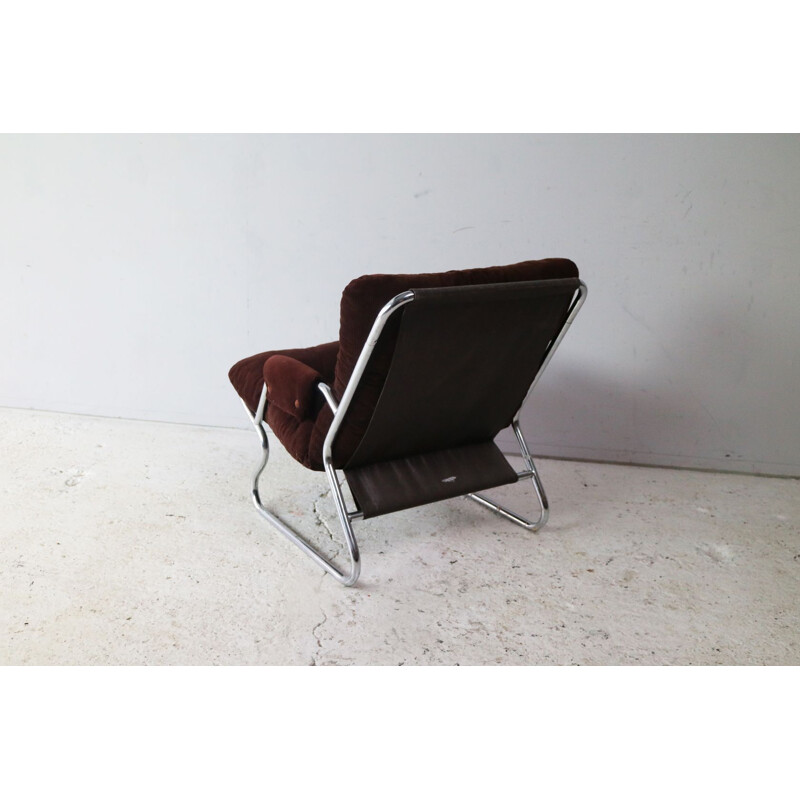 Fauteuil danois vintage à structure chromée