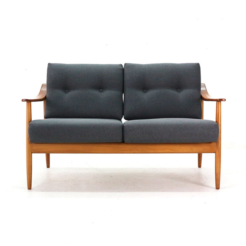 Vintage grey sofa in cherrywood by Wilhelm Knoll